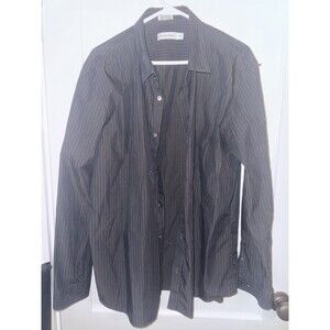Calvin Klein Mens XL Black Brown Striped Long Sleeve Button Down Shirt